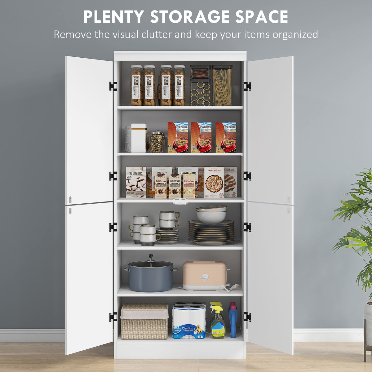 70" 4-Door Storage Cabinet, Freestanding Pantry Cabinet with Adjustable Shelves for Living Room, Natural – view 10