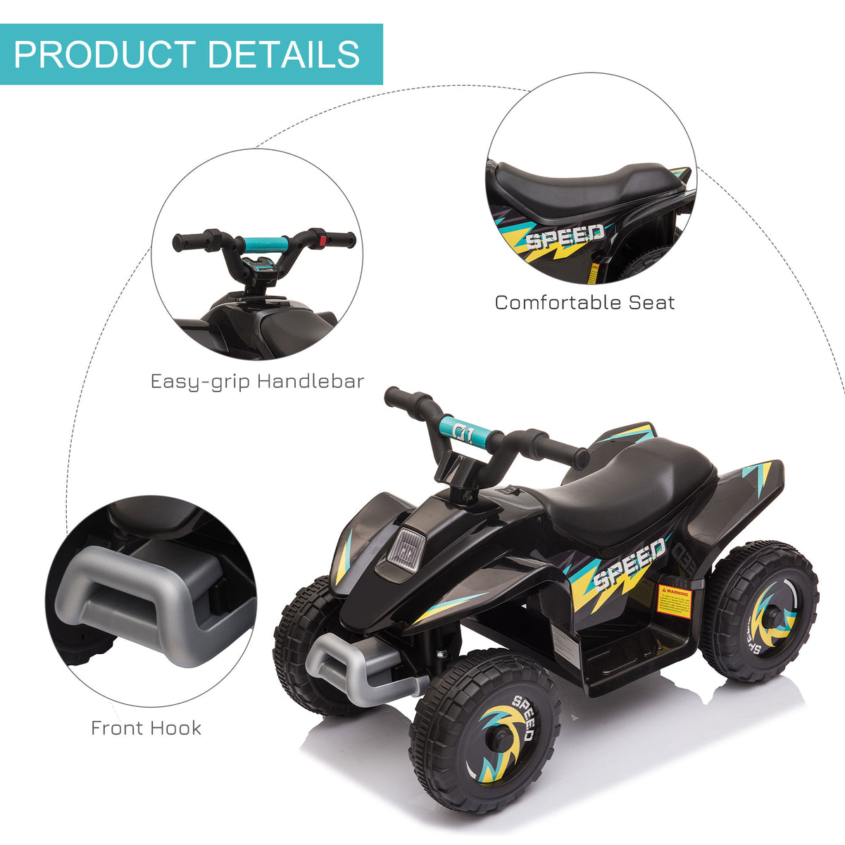 Aosom Kids Ride on ATV, 6V Battery Powered Quad Car with Forward, Reverse Switch, for Boys Girls 18-36 Months