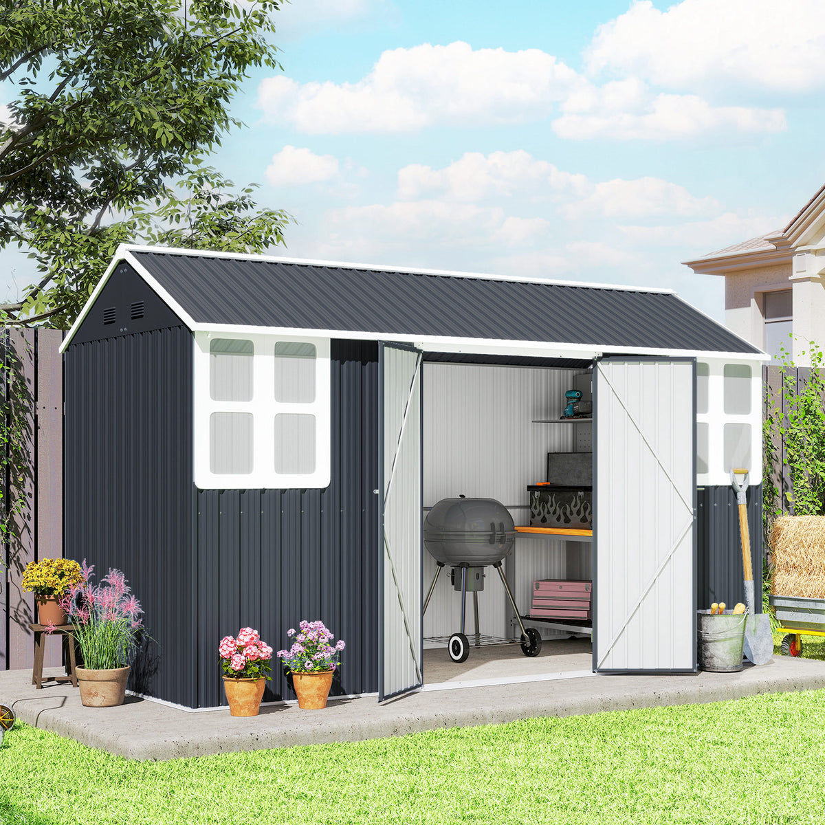 8.5' x 5.5' Metal Garden Storage Shed, Outdoor Tool Storage House with Lockable Door, Vents, Sloped Roof – view 21