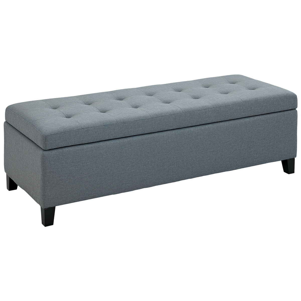 Rectangular Entry Bench, Tufted Upholstered Linen Fabric Wood Feet Storage Ottoman Bench, Beige – view 8
