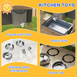 Kids Sandbox with Cover Kitchen Playset Toys, Wooden Sand Box with Seat, Storage, for 3-7 Years Old, Grey – view 11