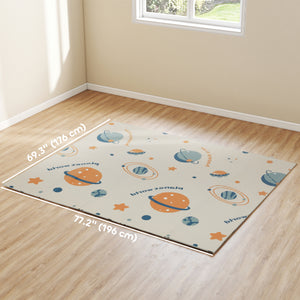 Qaba Foldable Baby Plat Mat, 77" x 69" Kids Floor Mat for Crawling and Learning, Astronaut & Planet Theme