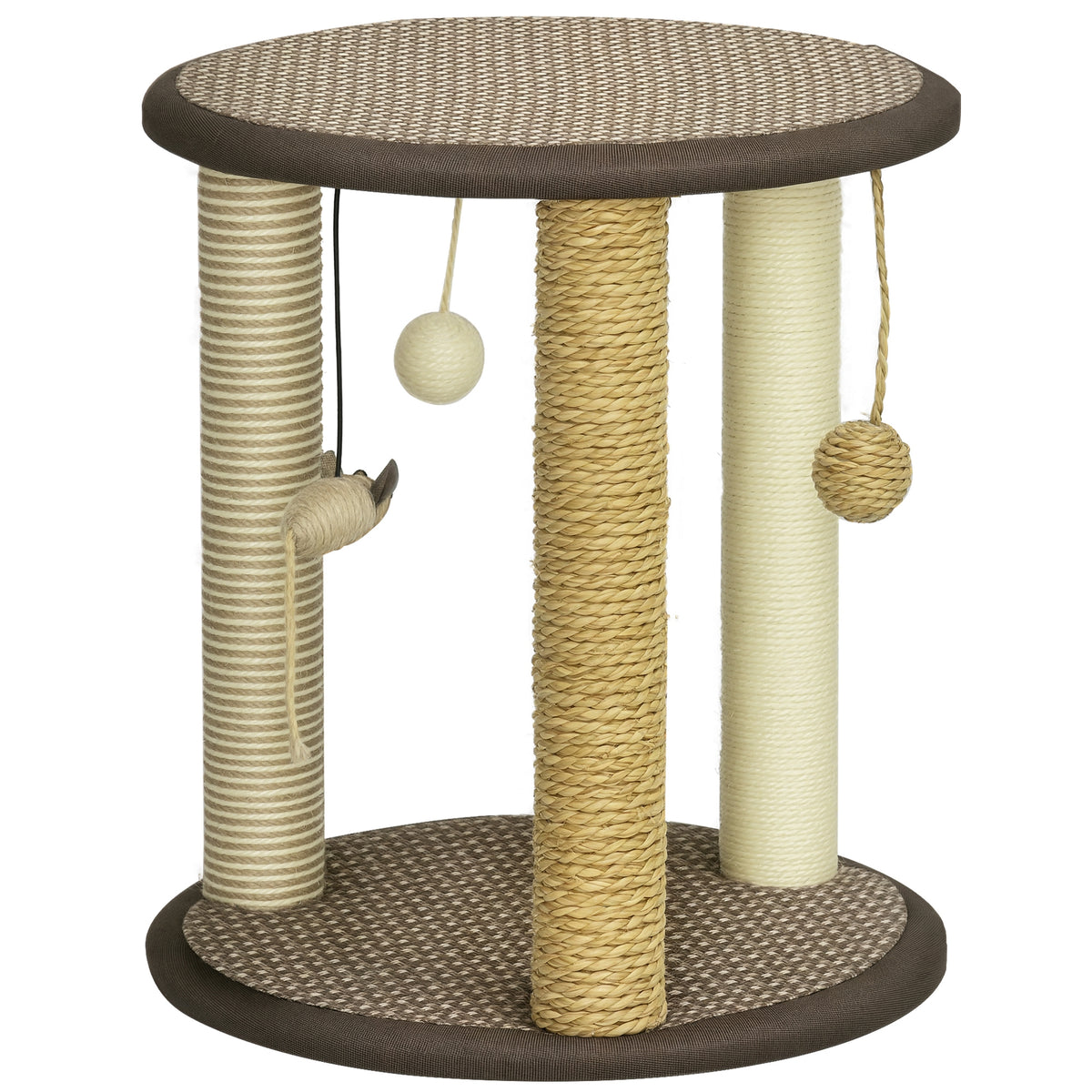 17" Cat Tree, Kitty Activity Centre with Hanging Toys, Cat Tower with Jute, Sisal, Seagrass Scratching Post, Brown