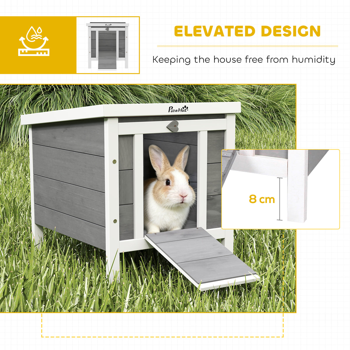 Wooden Rabbit Hutch, Bunny Cage with Waterproof & Openable Asphalt Roof, Outdoor Cat House Guinea Pig Cage Duck Shelter, Indoor Outdoor Use, 20" x 16.5" x 17", Orange