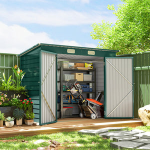 8 x 4FT Galvanized Garden Storage Shed, Metal Outdoor Shed with Double Doors and 2 Vents, Oak – view 14