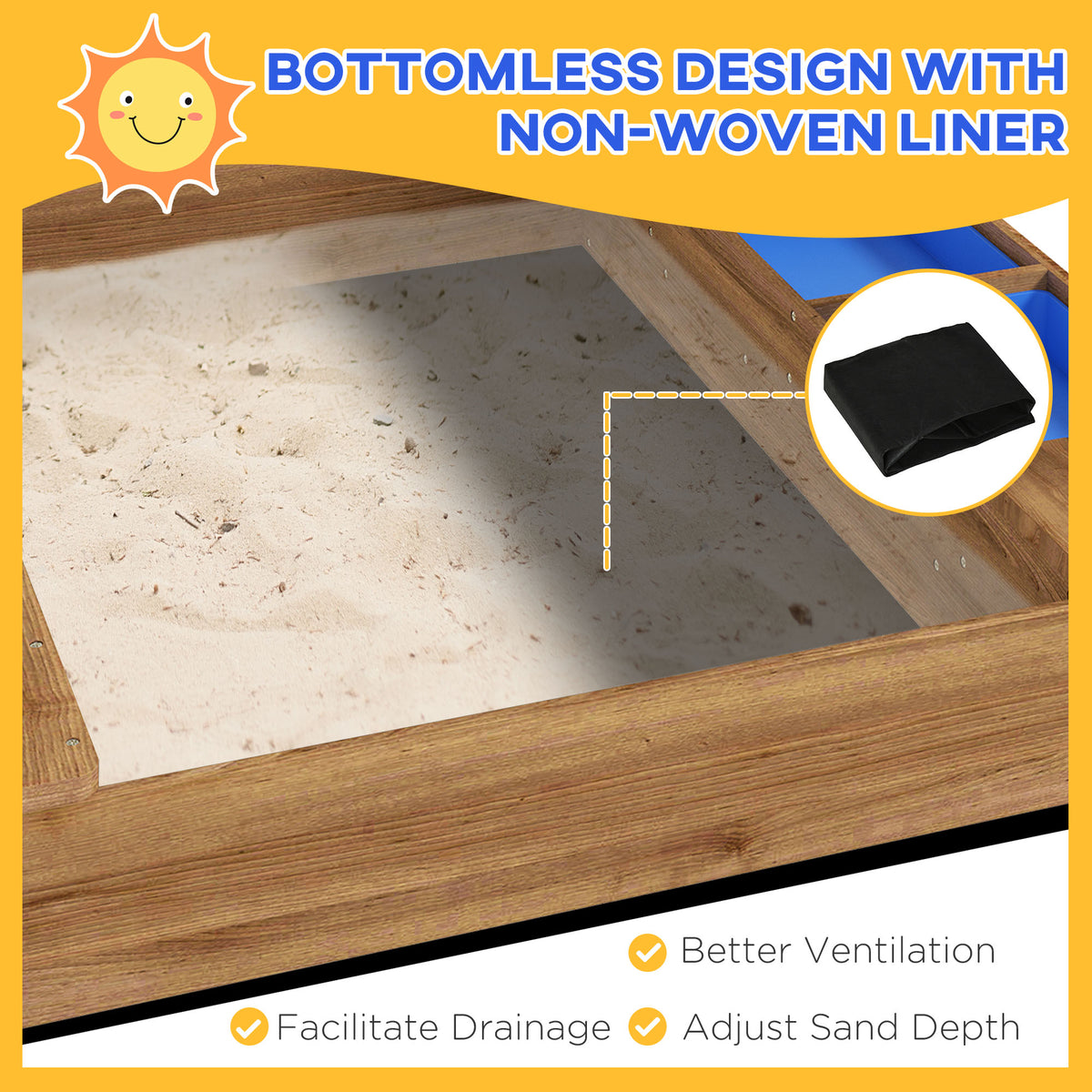 Outdoor Wooden Sandbox with Cover for 3-7 Years Old, Backyard, Brown – view 5