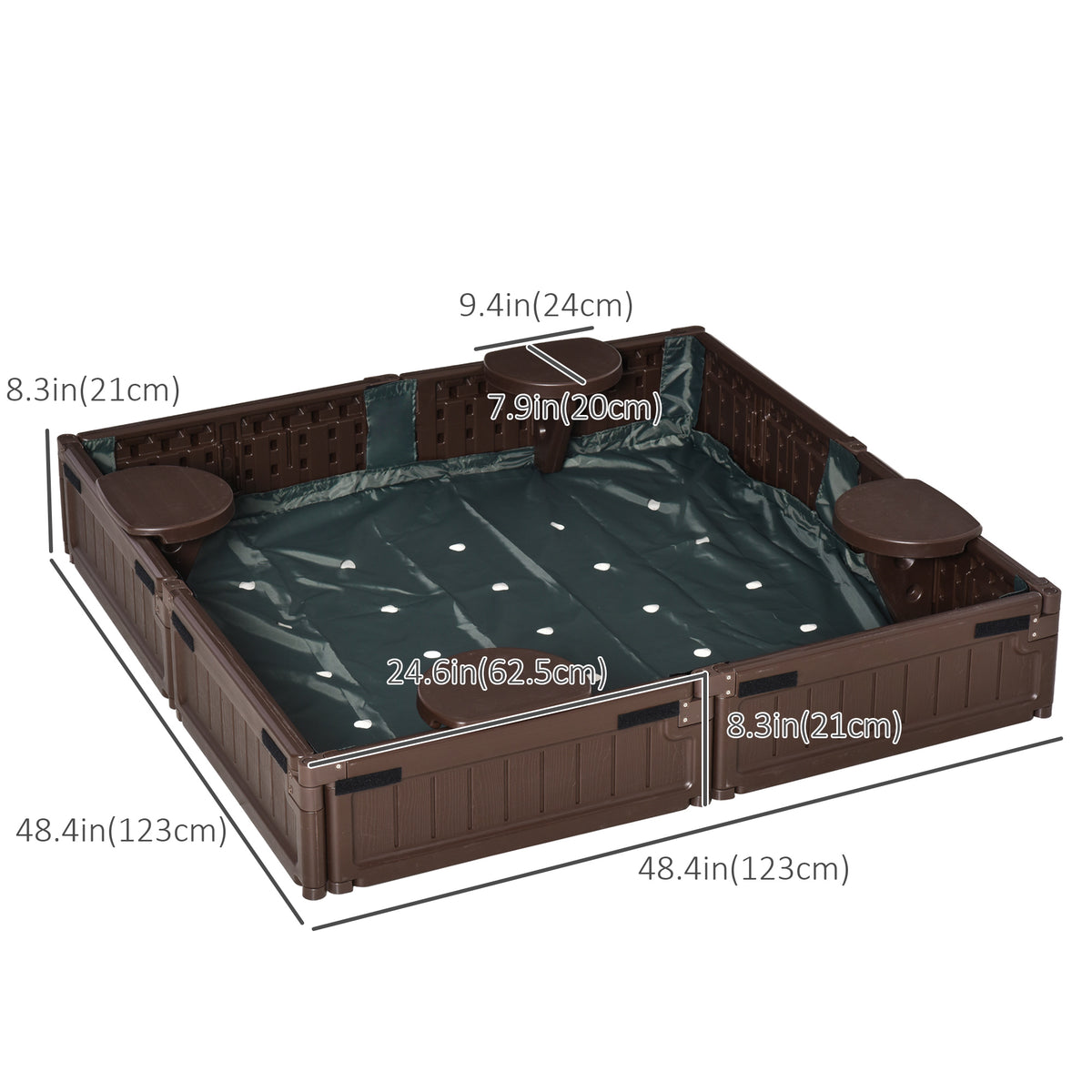 Kids Outdoor Sandbox with Canopy, Bottom Fabric Liner, Brown – view 2