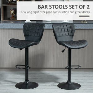 Bar Stools Set of 2, Adjustable Height Swivel Bar Chairs, PU Leather Upholstered Kitchen Counter Stools with Wide Seat, Back and Footrest, Black