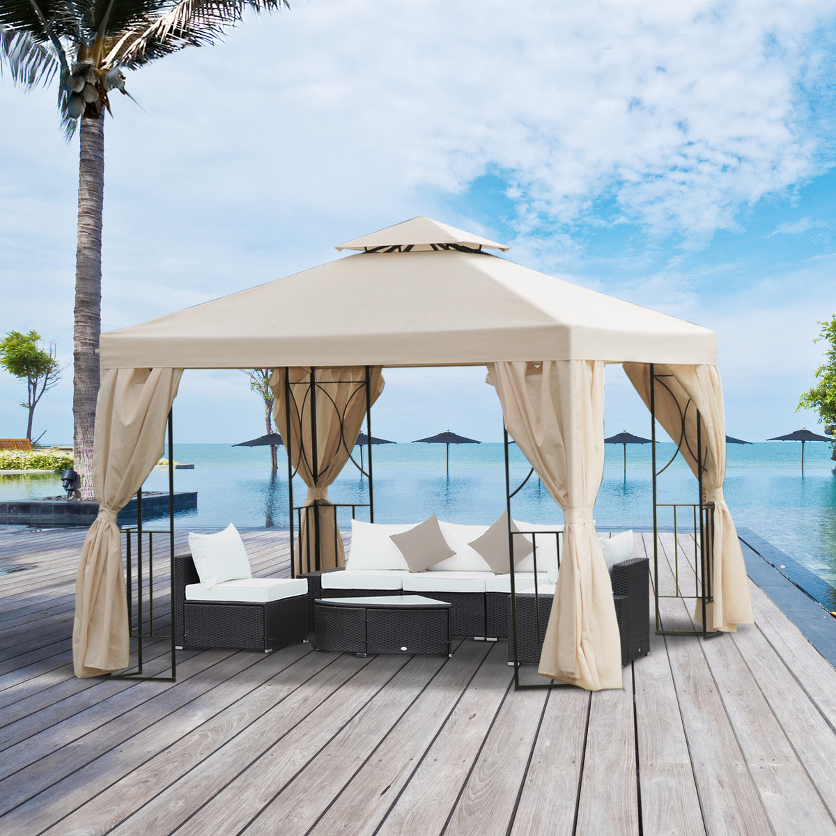 10' x 10' Patio Gazebo Outdoor, Canopy Shelter with Double-tier Roof, Pavilion Sidewalls for Garden Events – view 21