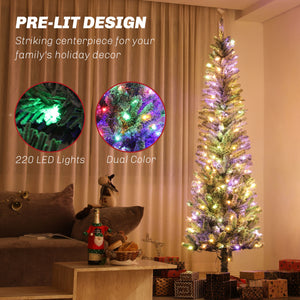 6ft Prelit Pencil Artificial Christmas Tree, Flocked Xmas Tree with Remote, Dual Colour LEDs, 429 Tips, Metal Stand