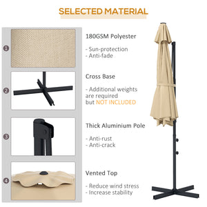 10 FT Cantilever Umbrella, Aluminum Hanging Offset Umbrella with 360°Rotation, Crank, Tilt, Cross Base, Grey