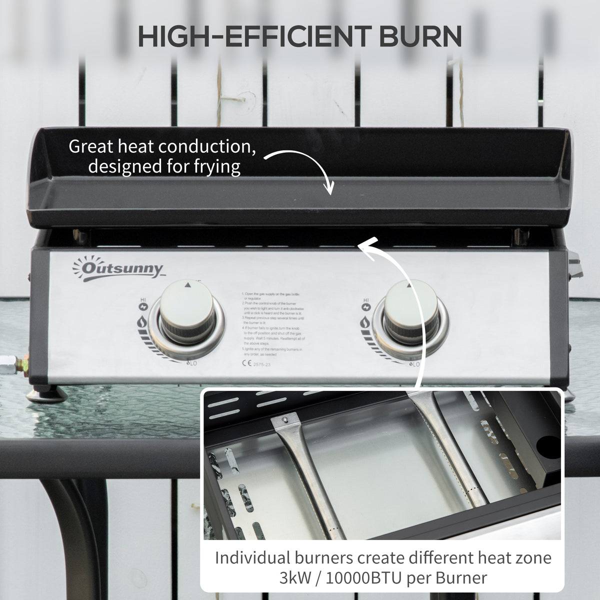 2 Burner Liquefied Gas Grill, Portable Tabletop BBQ Grill, for Camping, Picnic, Silver – view 3