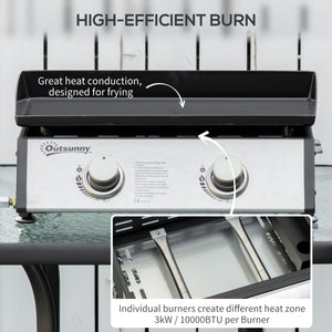 2 Burner Liquefied Gas Grill, Portable Tabletop BBQ Grill, for Camping, Picnic, Silver – view 3