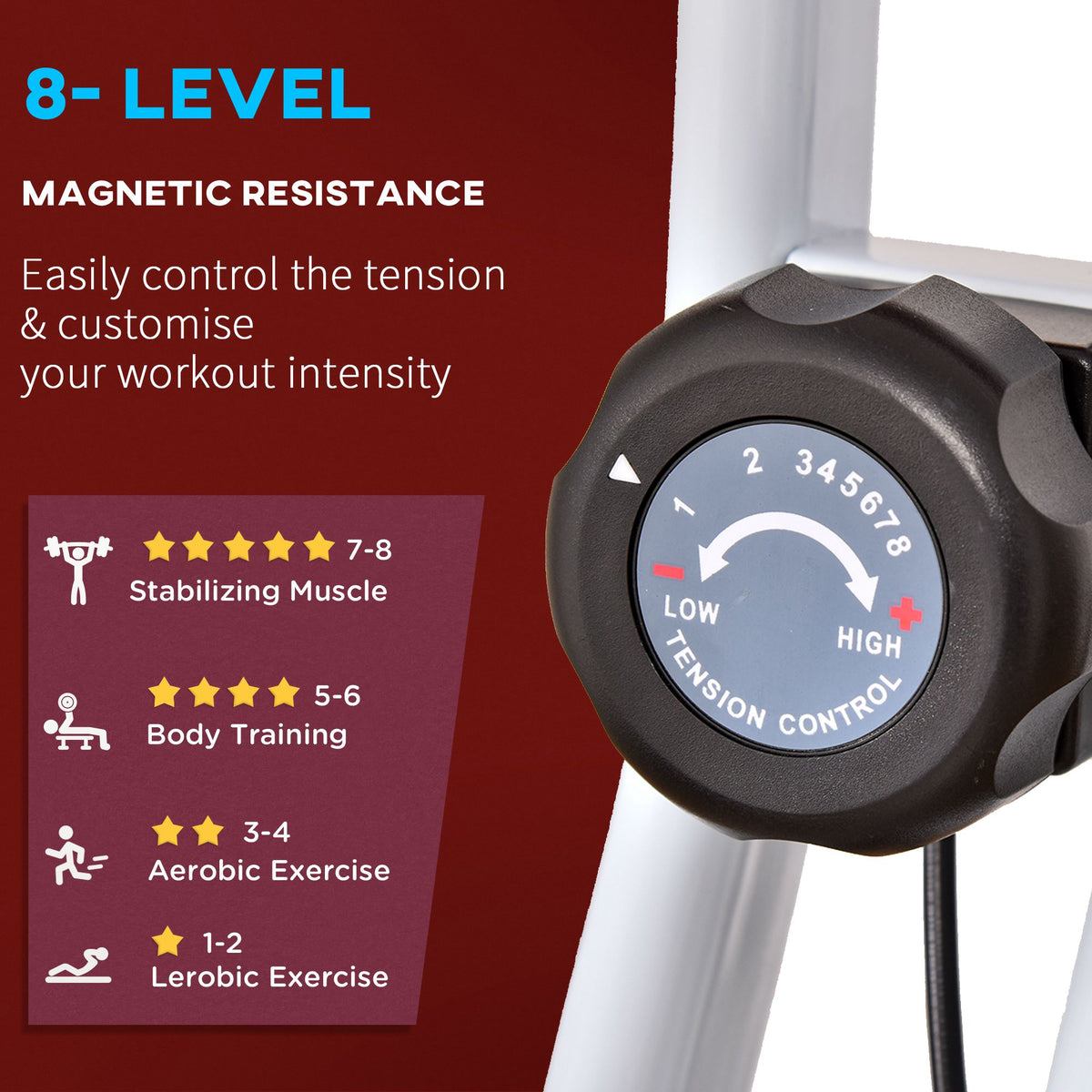 Soozier Foldable Indoor Stationary Bike with 8 Levels of Magnetic Resistance, Exercise Bike for Cardio Workout