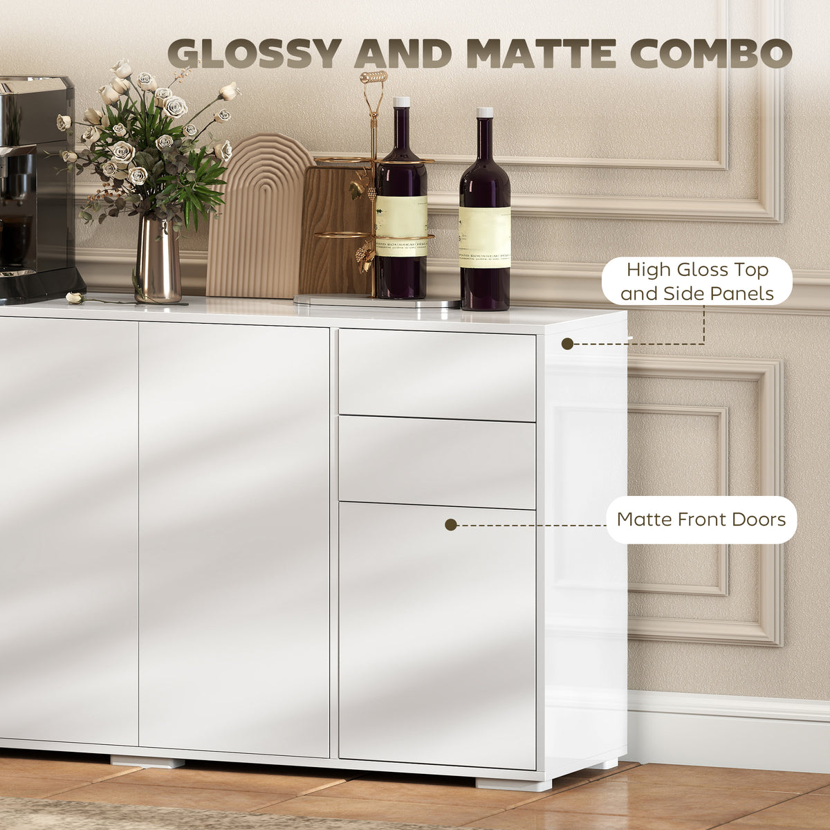 Kitchen Sideboard Storage Cabinet, Modern Coffee Bar with Push-Open Design and 2 Drawers for Living Room – view 20