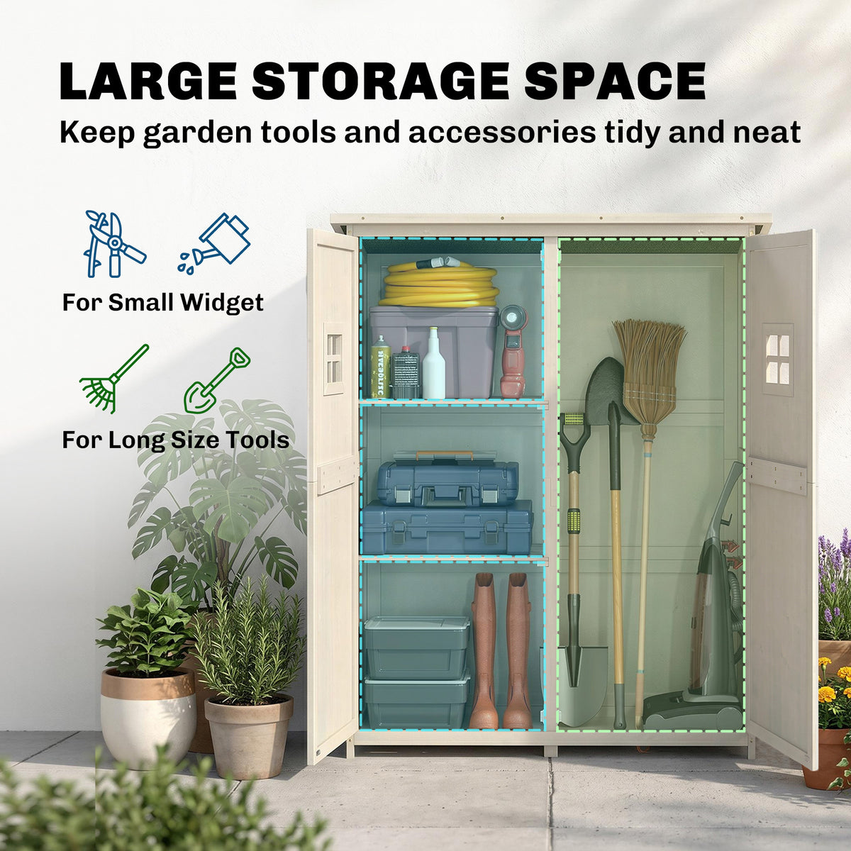 4x1.5ft Wooden Garden Storage Shed, Outdoor Tool Cabinet Organizer with Windows and Double Door, Nature Wood