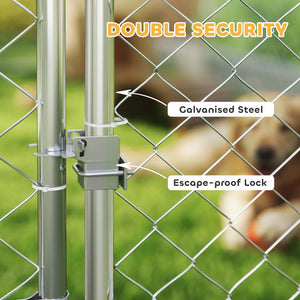Outdoor Dog Run with Adjustable & Rotatable Bowls, Waterproof UV-Resistant Cover, Escape-Proof Lock, 13.1' x 7.5' x 7.5'