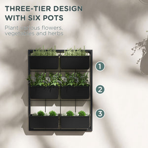 3-Tier Wall Planter with 6 Pots for Indoor and Outdoor Use, Hanging Plant Holder, Self Draining Wall Mounted Planter