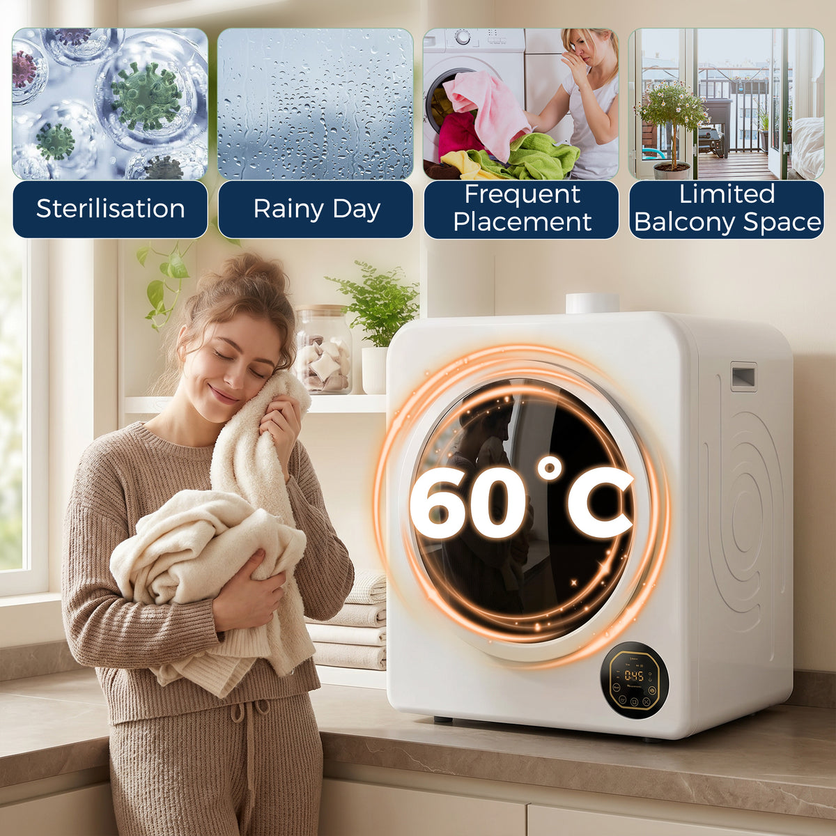 Clothes Dryer with 6 Drying Modes, Laundry Dryer with Stainless Steel Tub 18 lbs, White