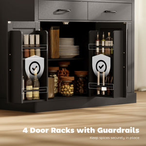 7 Gallon Tilt Out Garbage Cabinet, Kitchen Island with Charging Station, 2 Drawers, 4 Door Racks, Black – view 6