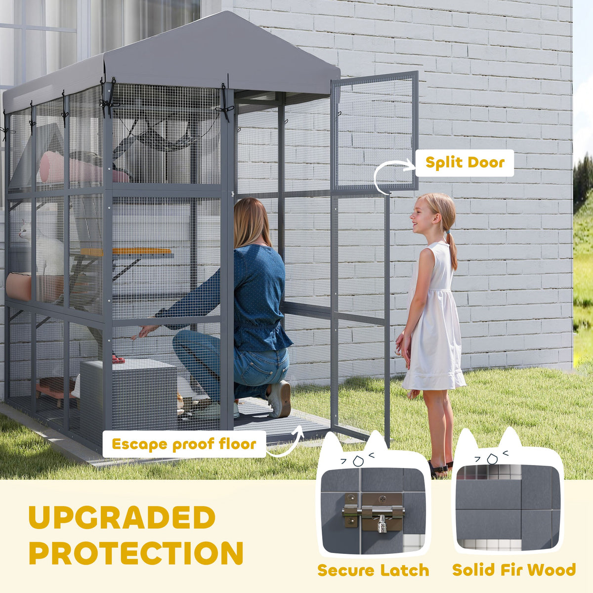 81"H Catio Outdoor with Floor to Prevent Escaping & Easy Cleaning, for 2-4 Cats Kittens, Grey – view 4