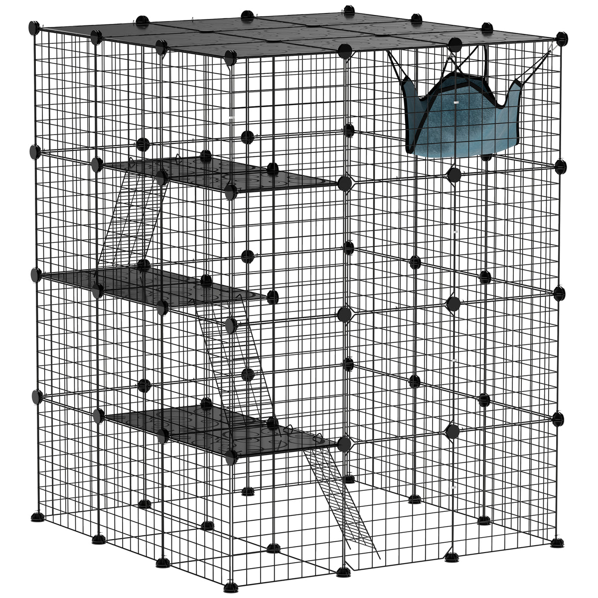 4 Tier DIY Cat Cage Indoor, Catio for 1-3 Cats with Hammock, 5 Doors, 3 Ramps, 3 Jumping Platforms