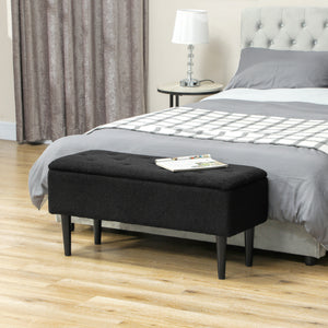 Modern Storage Bench, Ottoman with Storage and Lamb's Wool Upholstery for Living Room, Bedroom, Black – view 7