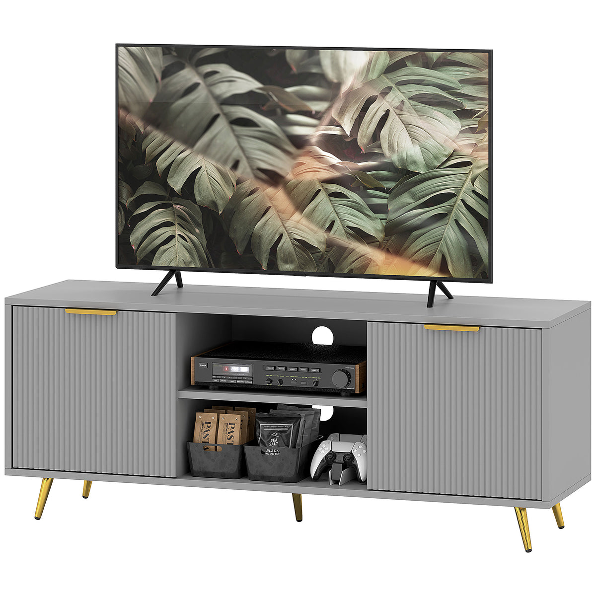 TV Stand with Storage for 55 Inch TV, Modern TV Cabinet with 2 Open Shelves and 2 Cabinets for Living Room – view 8