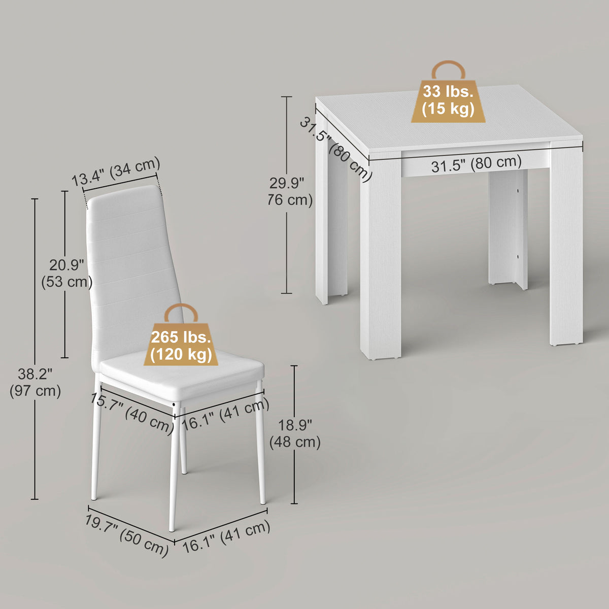 Dining Table Set for 2, Square Kitchen Table and Chairs – view 9