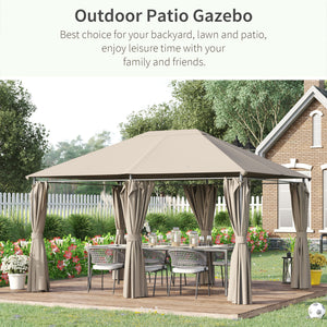 13'x 10' Soft-top Steel Patio Gazebo Canopy Party Tent with 6 Removable Curtains and Drainage Holes, Khaki – view 3