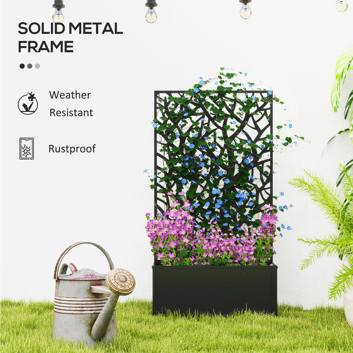 Metal Raised Garden Bed with Privacy Panel, Freestanding or Wall Mounted Outdoor Planter Box for Garden, Patio