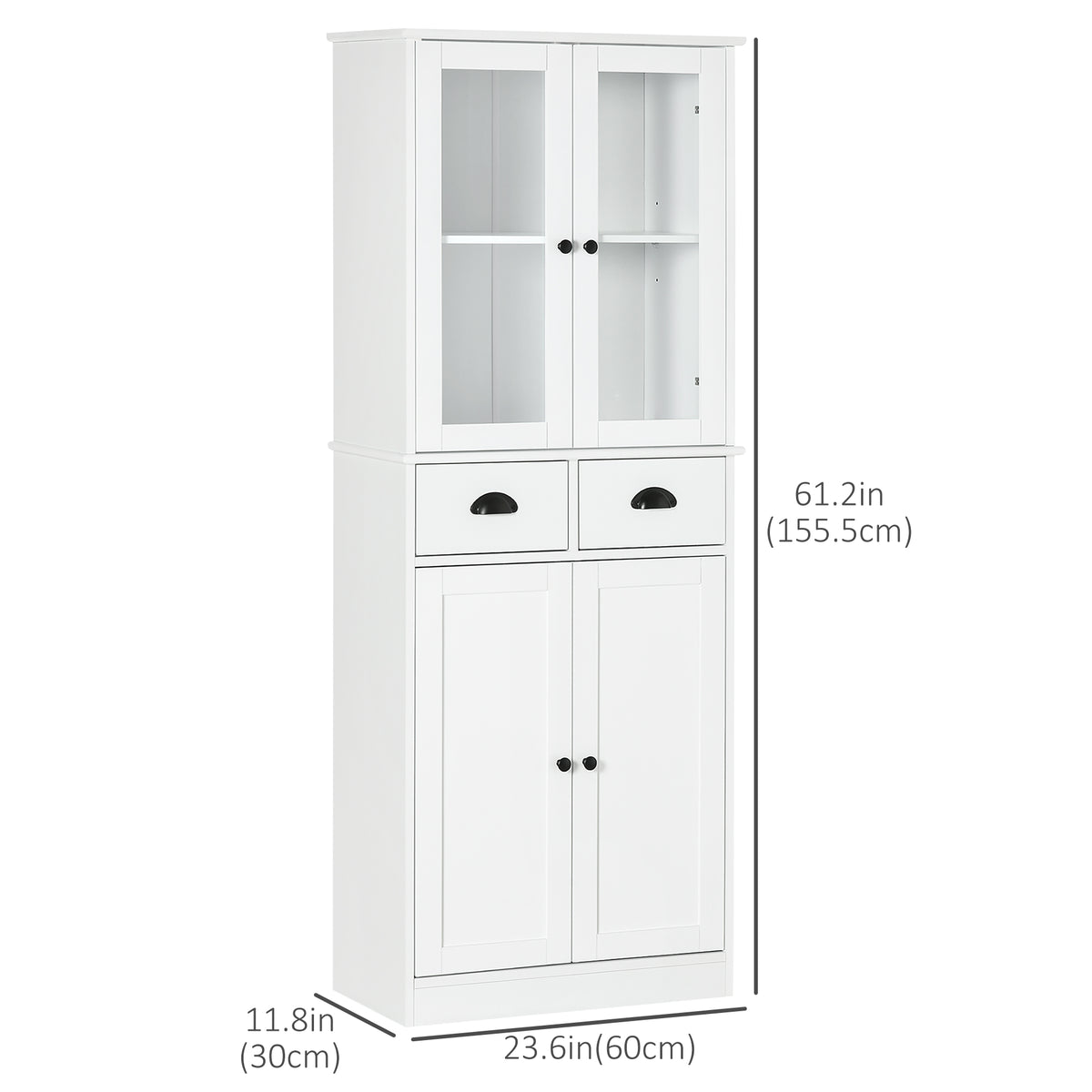 61" Kitchen Pantry Cabinet, Freestanding Farmhouse Buffet Storage Cabinet with Soft Close Glass Doors and – view 9