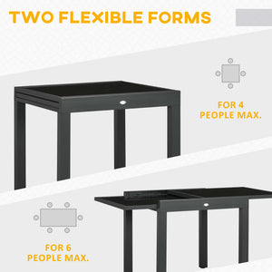 63" Extendable Outdoor Dining Table Patio Table with Aluminum Frame and Tempered Glass Tabletop, Black