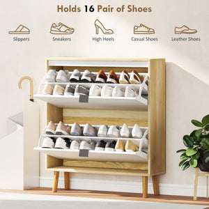 Narrow Shoe Cabinet, High Gloss Shoe Storage Cabinet with 2 Flip Drawers and Adjustable Shelves – view 4