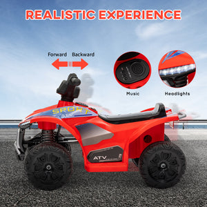 Qaba Kids ATV, 6V Battery Powered Electric Vehicle with Headlights, Music, Forward/Reverse Switch for 18-36 Months, Red