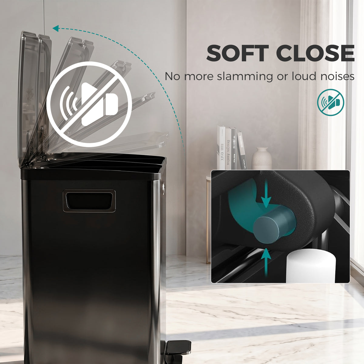 Garbage Bin, Soft-Close Trash Can with Foot Pedal, 2x5 Gal (2x20 L) Garbage Can with Removable Inner Buckets, Black