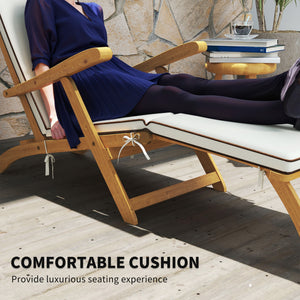 Folding Patio Lounge Chair with Padded Cushion, Acacia Wood Patio Lounger Recliner with Footrest for – view 13
