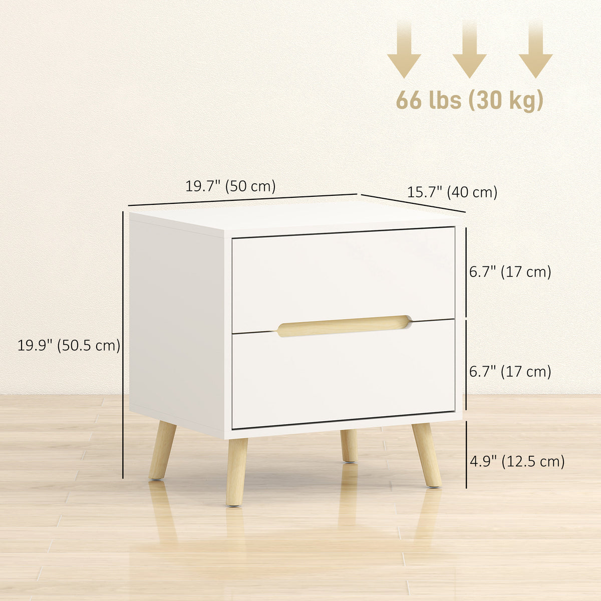 Nightstand, Bedside Table with 2 Drawers, Modern Side End Table with Solid Wood Legs for Bedroom, White – view 23