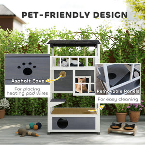 4-Floor Wood Outdoor Cat House Catio for Cats with Condo, Fun Entrances, Perch, Grey – view 6