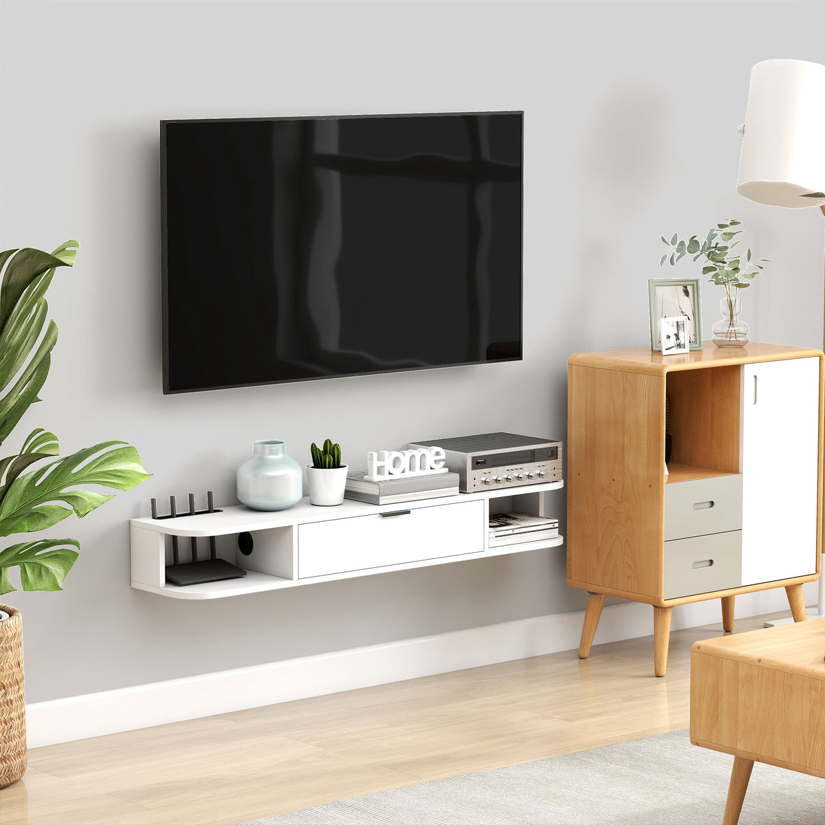 47" Floating TV Stand for TVs up to 50 Inch, Wall Mounted Media Console with Flip Drawer and 2 Open – view 14