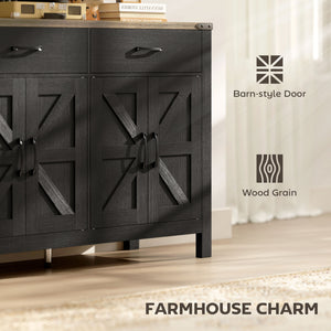 Side Cabinet, Farmhouse Kitchen Storage Cabinet w/ 2 Drawers and Shelves for Living Room, Entryway, Grey – view 24