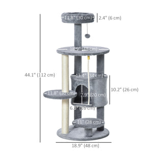 41" Cat Tree Tower Activity Center with Condo, Scratching Posts and Hanging Toys, Dark Grey