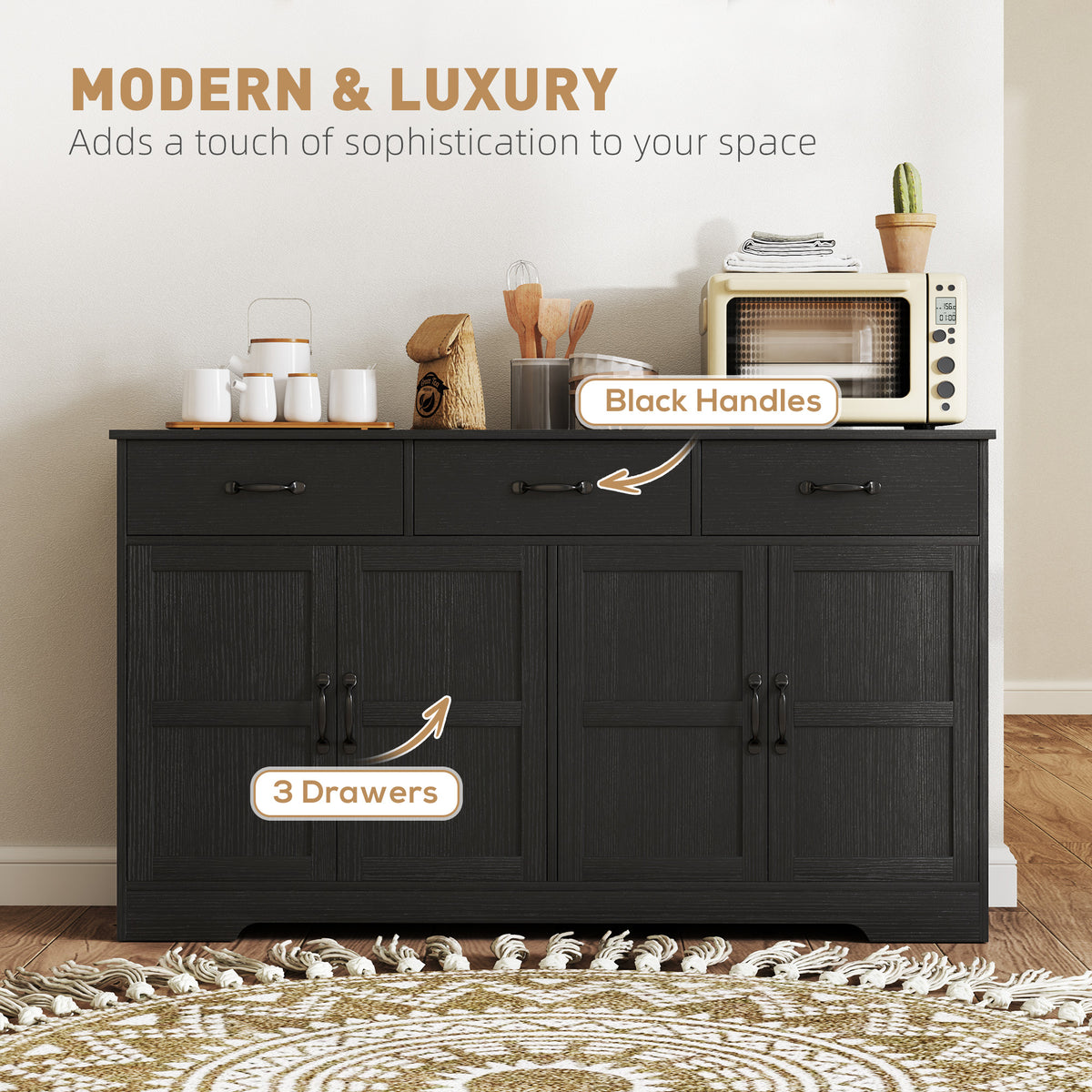 Sideboard Buffet Cabinet with Storage, Modern Coffee Bar Cabinet with 3 Drawers and Adjustable Shelves – view 5