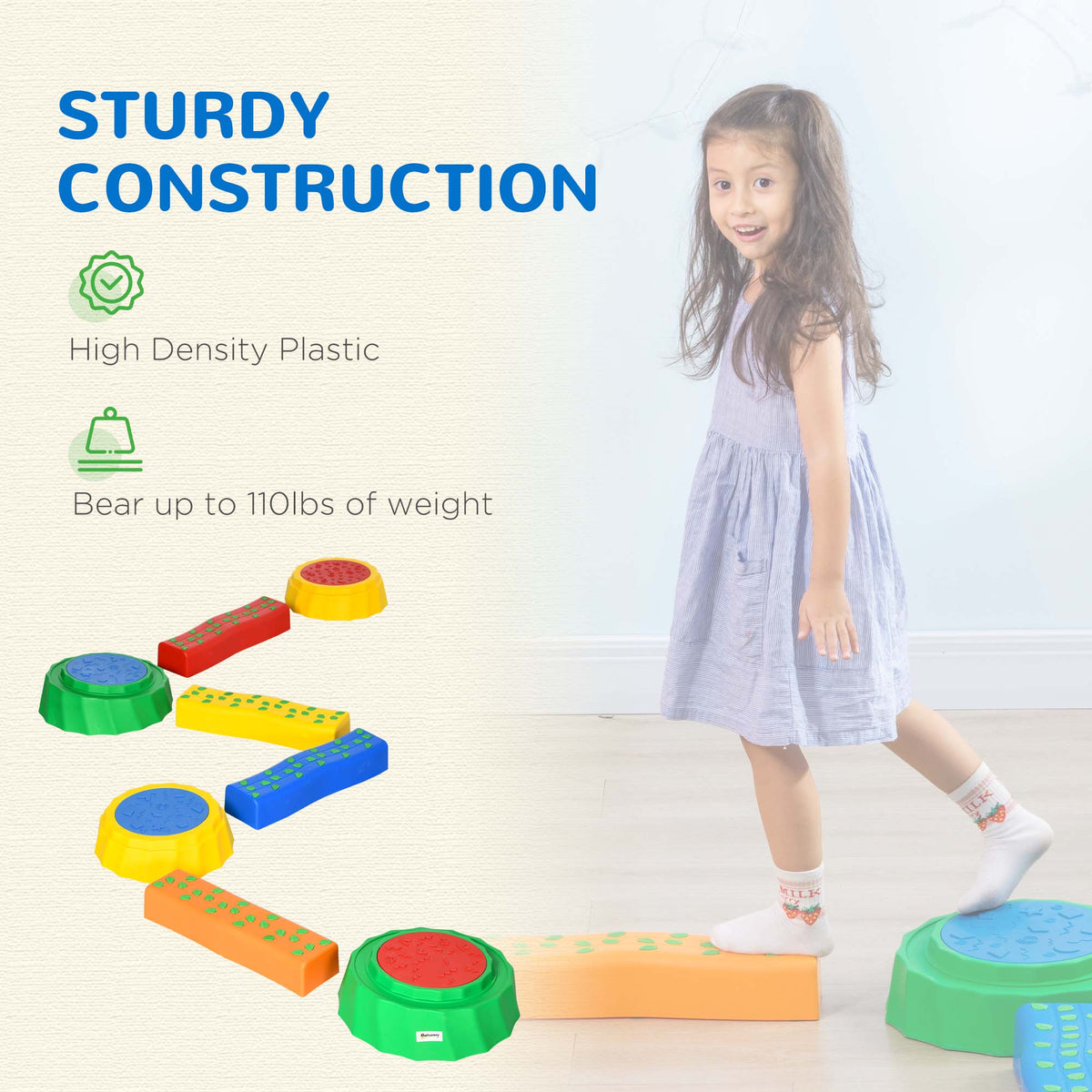 8pcs Balance Beam for Kids, 4 Sensory Pads and 4 Beams with Non-slip Surface & Bottom, Stackable Stepping Stones Kids for Boys Girls 3-6 Years, Multicoloured