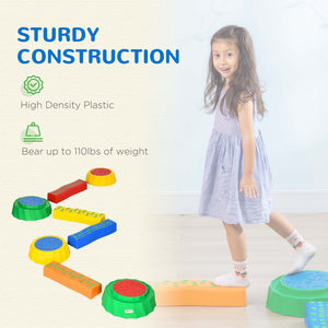 8pcs Balance Beam for Kids, 4 Sensory Pads and 4 Beams with Non-slip Surface & Bottom, Stackable Stepping Stones Kids for Boys Girls 3-6 Years, Multicoloured