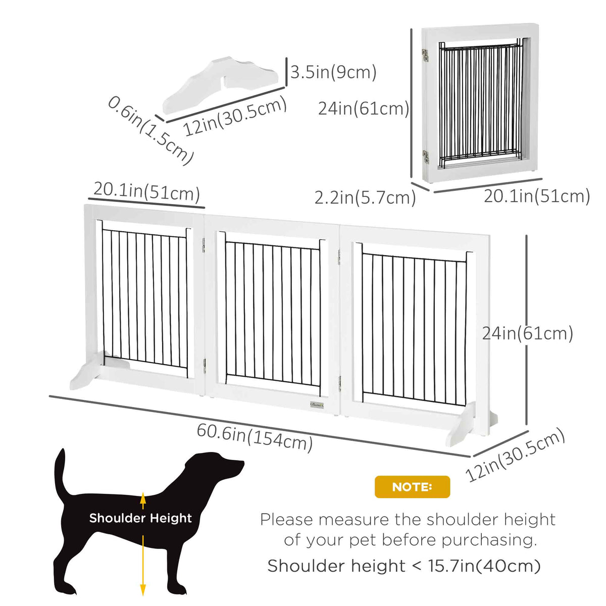 Freestanding Pet Gate, Folding Dog Gate with 2 Support Feet, 24" High, 3 Panels, for Small Dogs – view 2