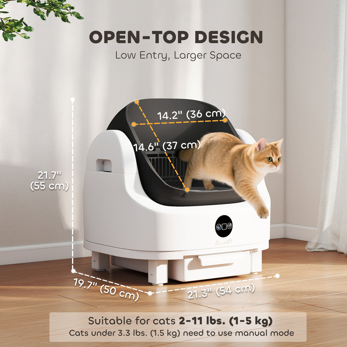 Open-Top Self Cleaning Cat Litter Box, Automatic Cat Litter Box with Integrated Safety Protection
