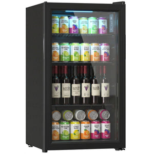 3.2 Cu.Ft Beverage Fridge, 128 Can Drink Fridge with Glass Door, Auto-Defrost and LED Light for Soda, Beer, Black