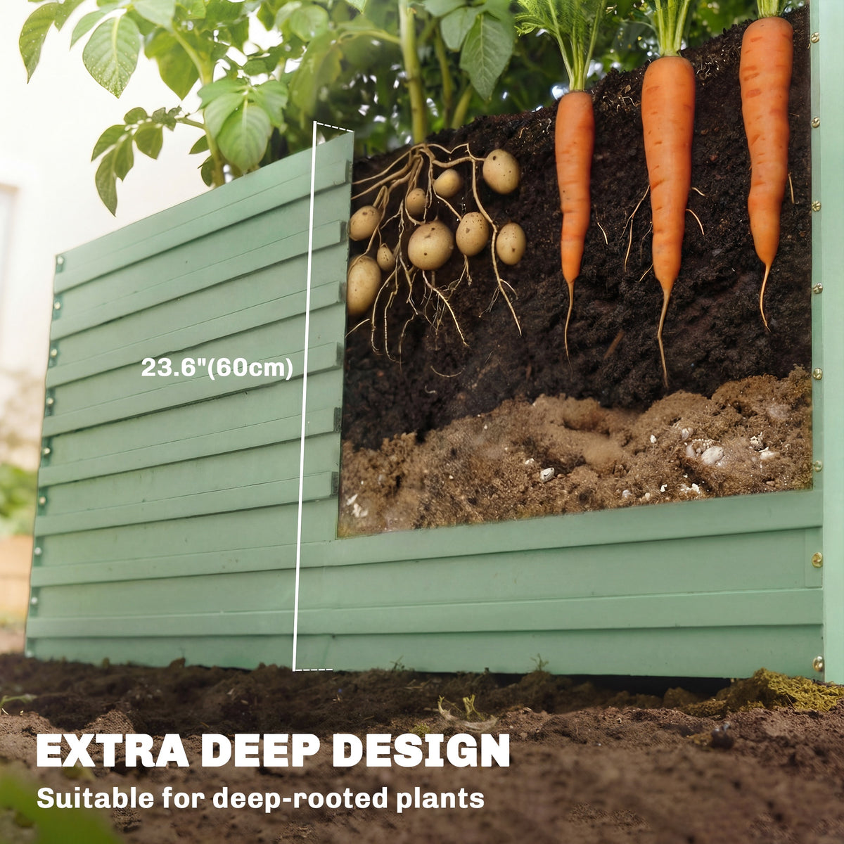 5' x 3' x 2' Raised Garden Bed, Galvanized Planter Box for Growing Flowers, Herbs and Vegetables, Black – view 45