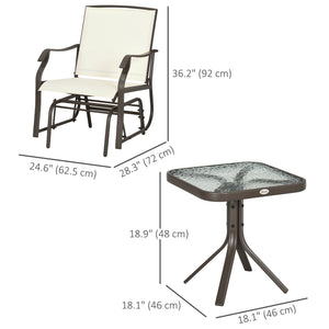3 Piece Patio Glider Set Outdoor Gliders with Breathable Mesh Seat, Glass Top Table for Garden, Yard, Grey – view 9